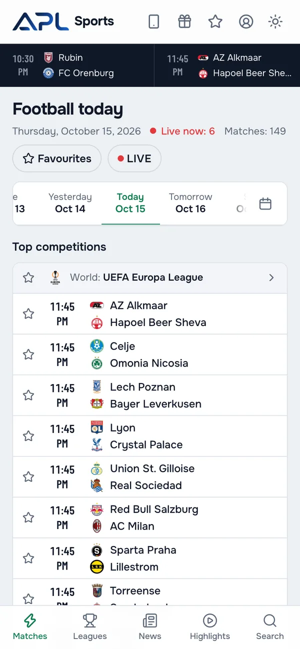 APL Sports на телефоне